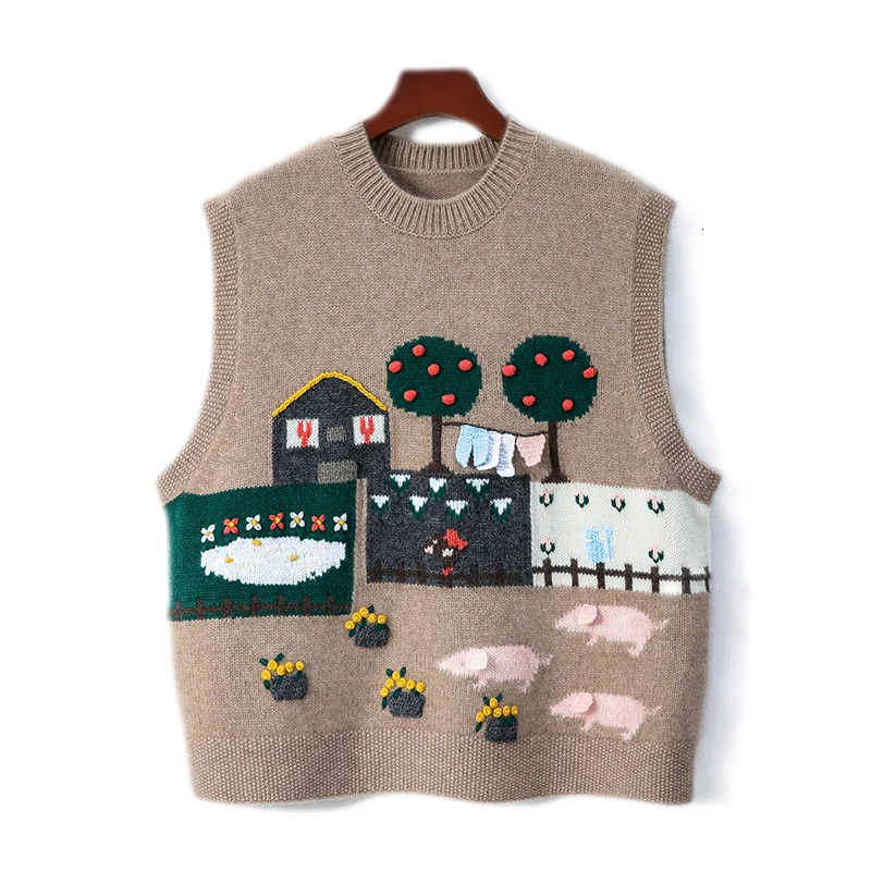 100% cashmere waistcoat womens highend shirt folded Piglet sweater ed round neck sleeveless knit vest 241218