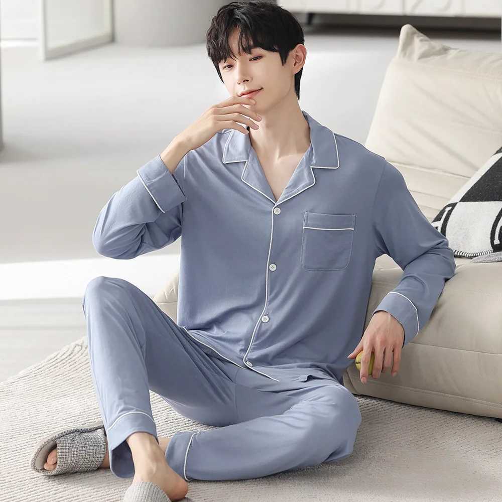 Autumn pajama set mens long sleeved Modal cotton thin teenage mens large-sized spring dress mens pajama set W241221
