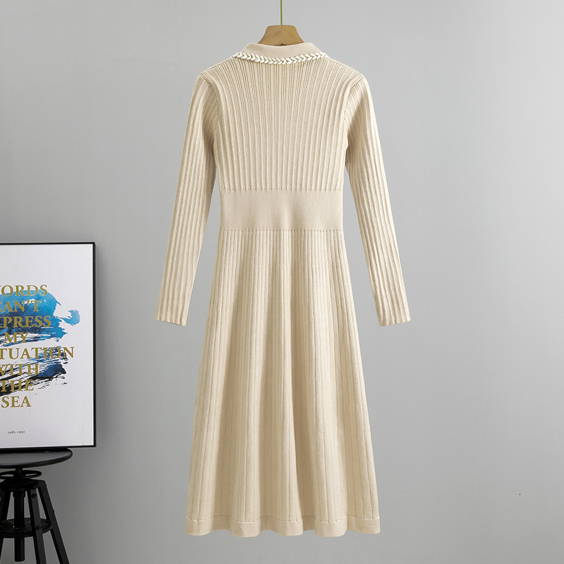 Spring Autumn Knitted High Waist Dresses For Women Slim Midi Women's Vintage Woman Retro Elegant Dress