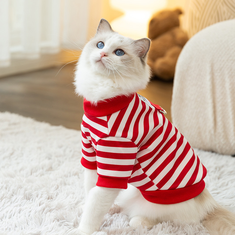 Minimally striped traction hoodie, cat clothes for spring and summer, blue cats for kittens, two legged clothes for teddy pet clothing HS82