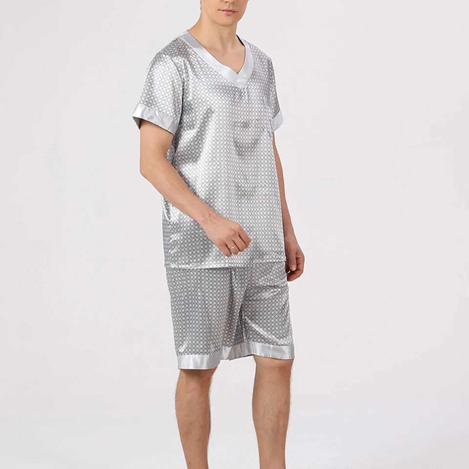 Comfortable mens pajamas simulate silk satin lightweight breathable pajamas with classic evening dress style W241221
