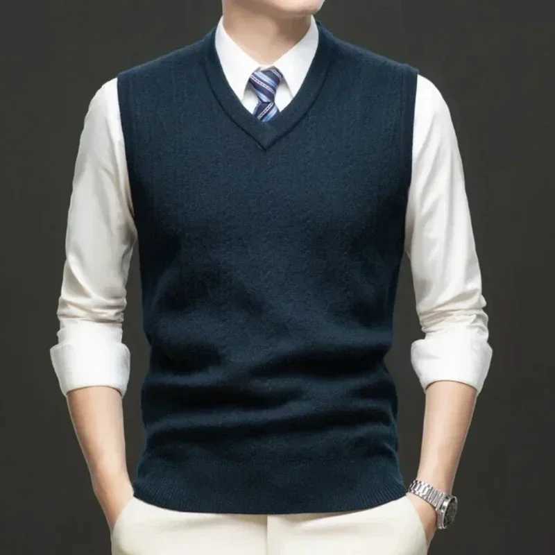 Trendy New Mens Business Casual Pullover Wear Warm Sleeveless Wool Knitted Sweater VestXJ241221
