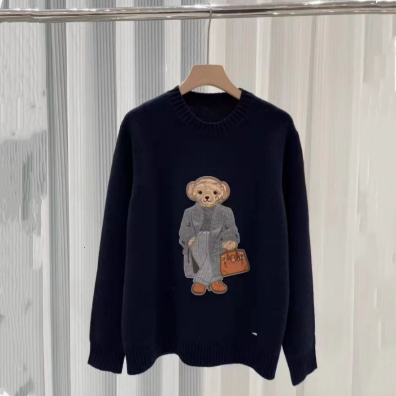 Designer's Spring New Cashmere Hoodie Fashionable and Casual Loose Round Neck Knitted Bear Women's Sweater