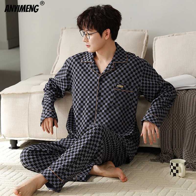 Autumn and winter mens cotton sleepwear long sleeved pants black and white sleepwear set plus size L-3XL lapel mens sleepwear W241221