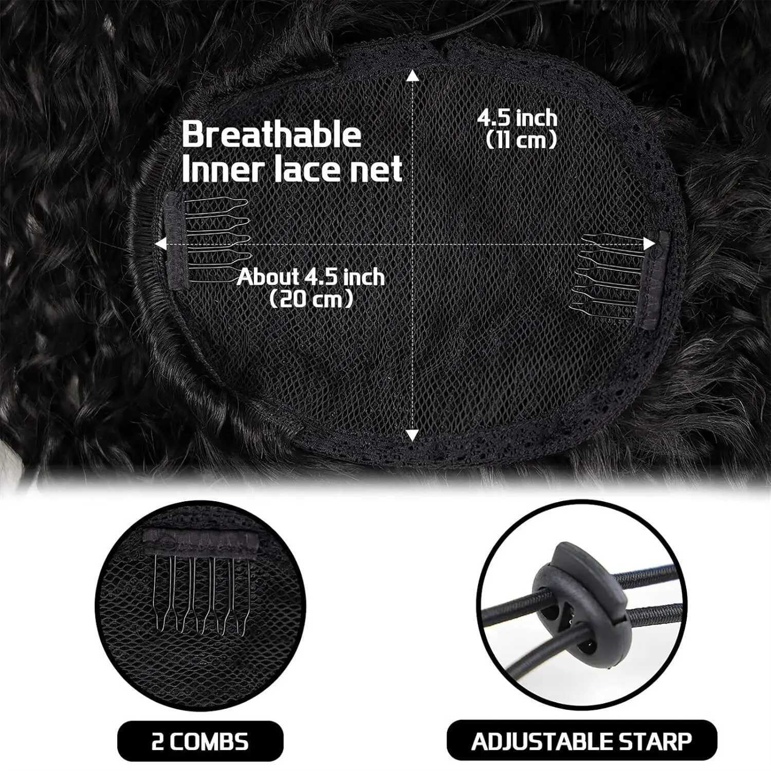 Curly Deep Water Wave Ponytail Extensions Drawstring Ponytail Natural Black Color 100% Human Hair With Clip Thick Ponytail HairXJ241221