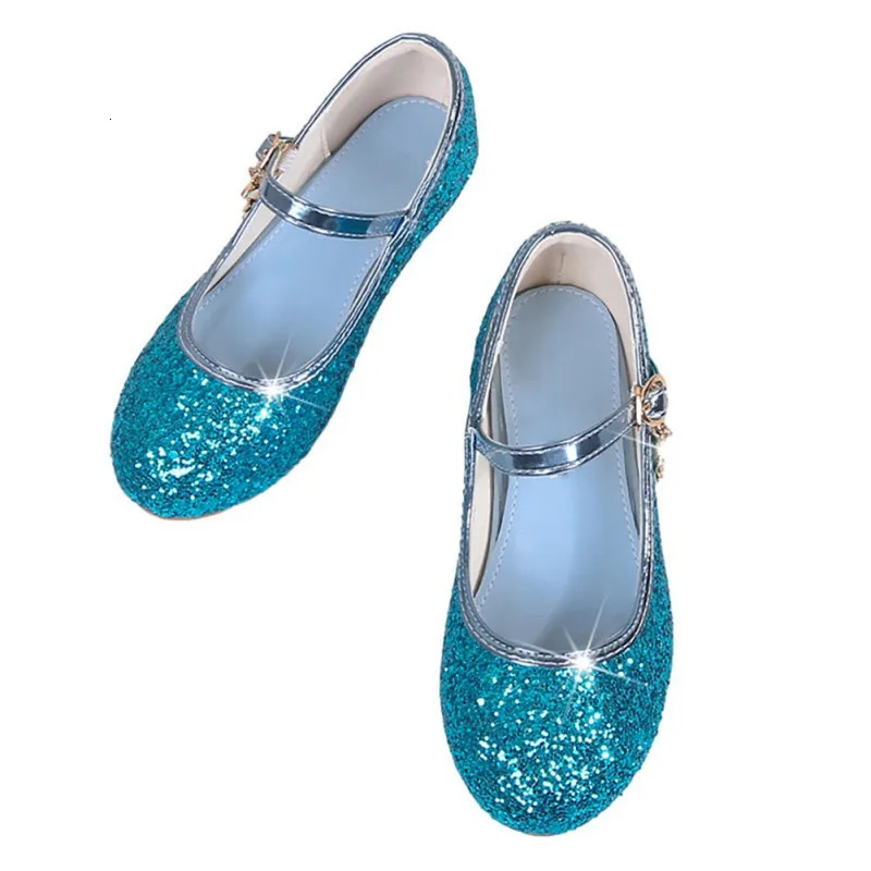 Childrens Glossy High Heel Dance Princess Shoes Girls Non-slip Sequins Shallow Mouth Leather Shoes 26-40 Sizes 241220