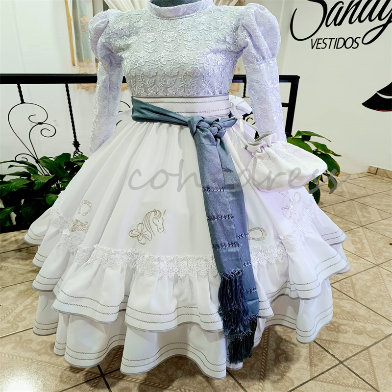 Mexican Princess Flower Girls Dress A Line Long Sleeve Lace Birthday Dress Mariachi Kid Embroidery Pageant Party Gown First Holy Communion Dress Caram