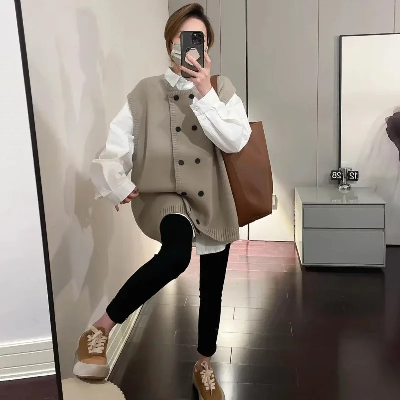 Plus Size Knit Vest Womens Spring Style Sensibility Korean Version Loose Fit Stackable Trendy Tank Top 241218