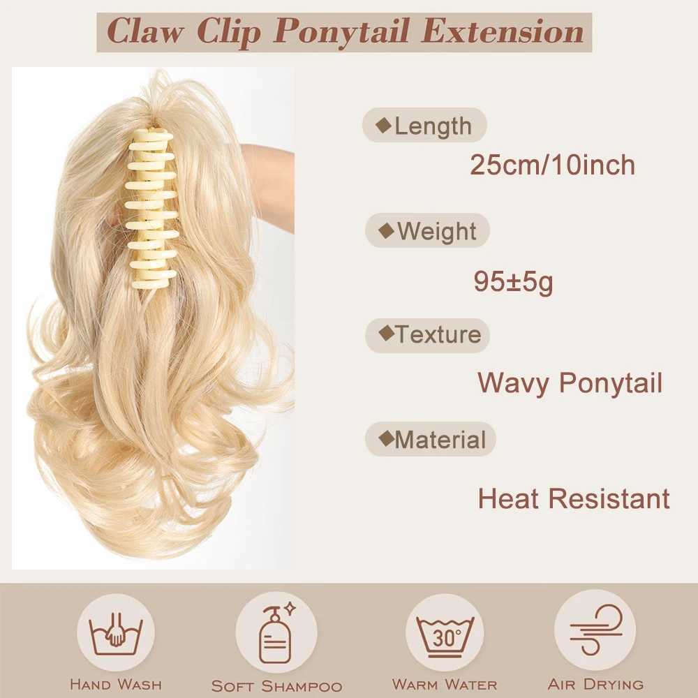 Aosiwig Synthetic Short Wavy Ponytail Claw Curly Ponytails Extension Blac Blodne Hairpiece Fake False Hair For Women Daily PartyXJ241221