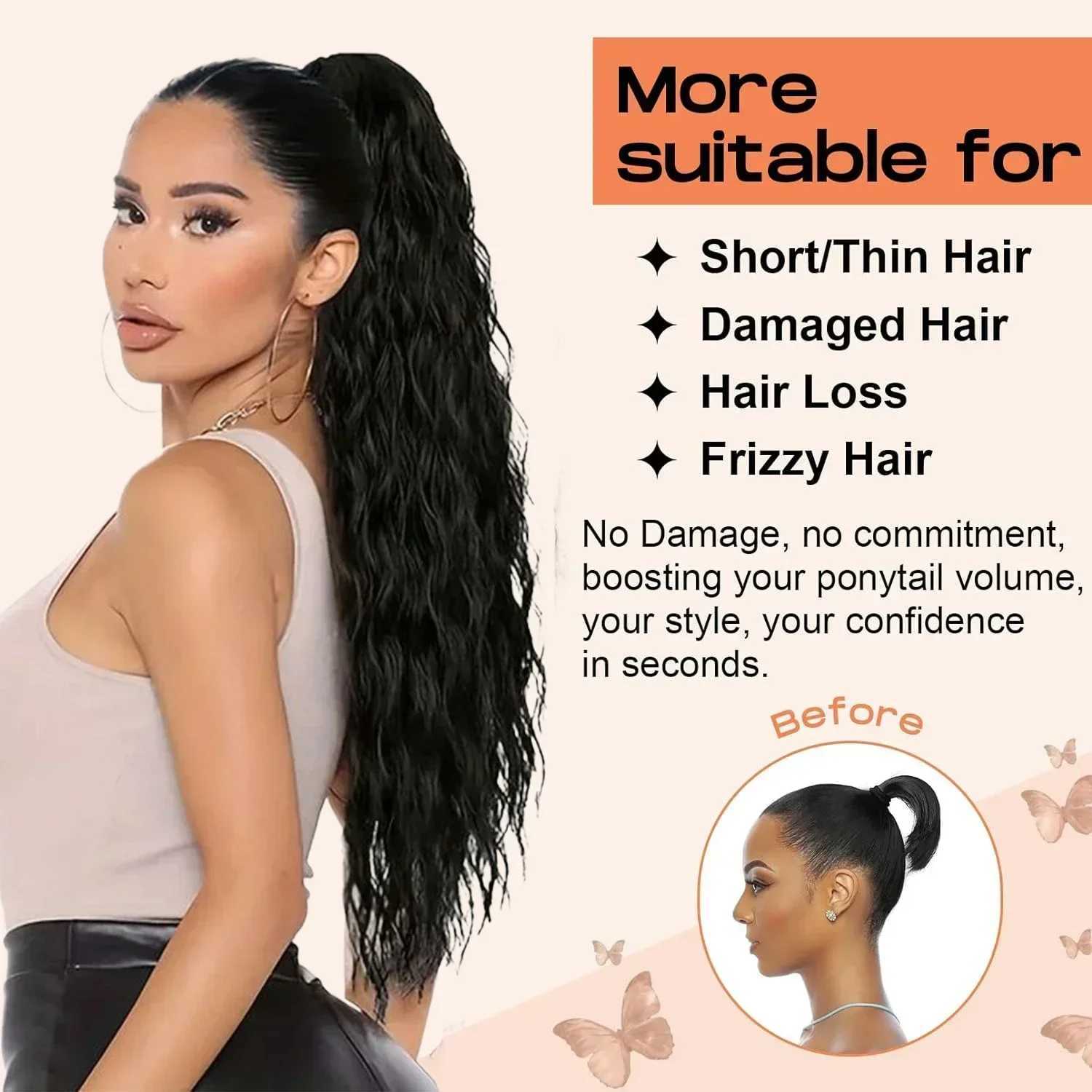 28 Inch Long Ponytail Extension Curly Wavy Claw Clip on Fake Pony Tail Hair Piece Natural Fluffy Synthetic Horse Tail for WomenXJ241221