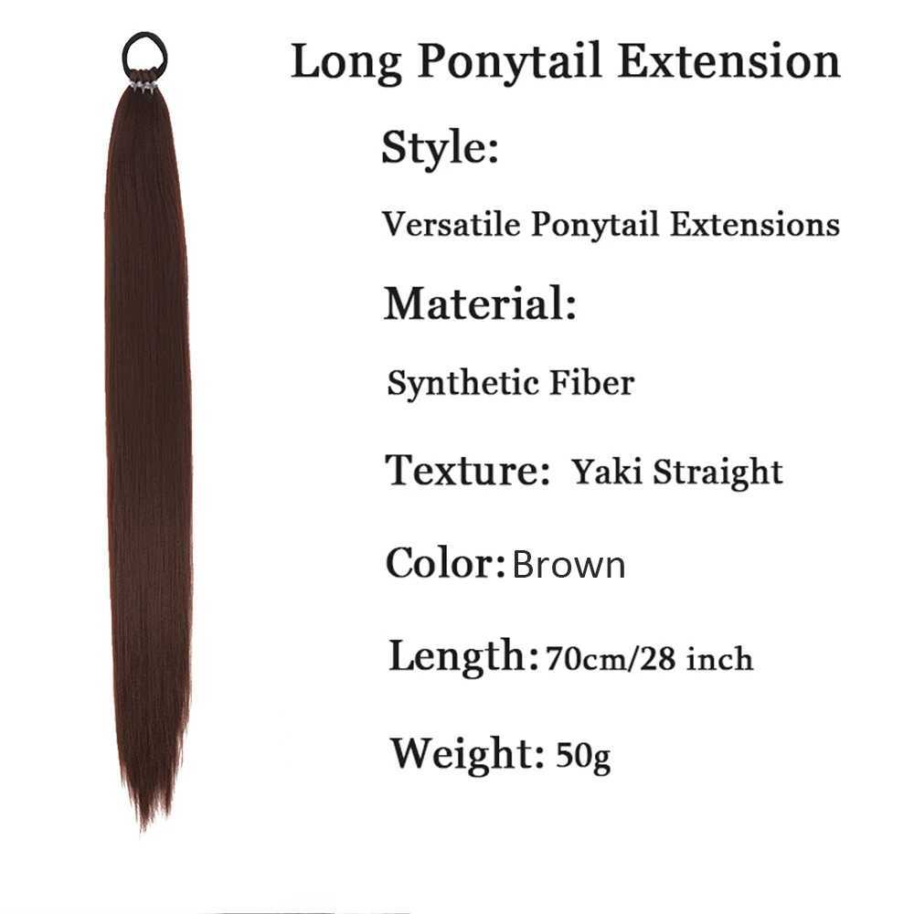 Synthetic Long Straight Rubber band Ponytail hair Extensions With Elastic Band DIY Braided Ponytail For Women Girls BlackXJ241221