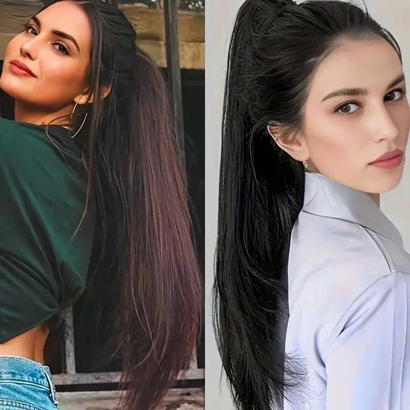 16/20Inch Syntheitc Long Straight Slightly Warped Ponytail Claw Clip in Hair Extension Heat Resistant Hairpiece for WomenXJ241221