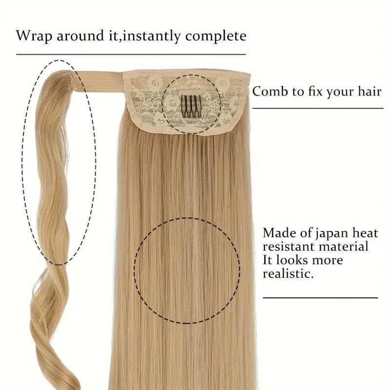 22Inch Straight Ponytail Hair Synthetic Extensions Heat Resistant Hair Wrap Around Pony Hairpiece for Women Daily UseXJ241221