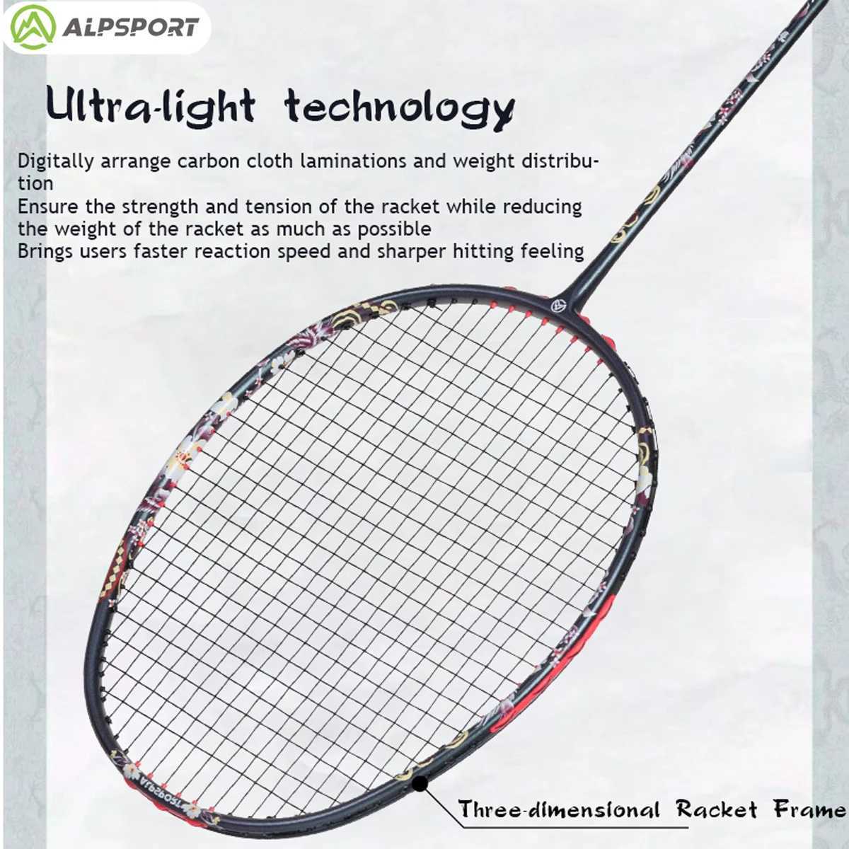 Alpsport HQ 6U 72 2g Ultralight 35 lbs 00% all carbon fiber racket with strings for professional racket trainingW241221