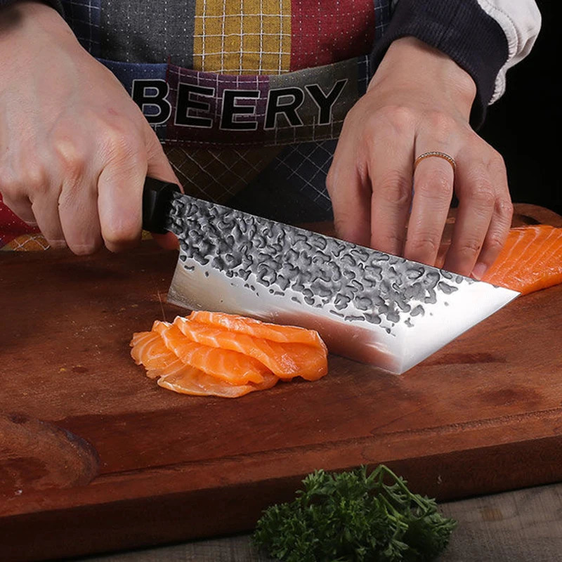 Japanese Kitchen Knife Hammer Chef Knife 90Cr18MoV Stainless Steel Tripterygium Knife for Cutting Salmon and Sushi Slices 241220