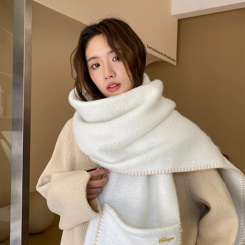 Cashmere Solid Colors Women Pocket Scarf Winter Shawl and Wrap Bandana Pashmina Tassel Female Foulard Thick Blanket 241220
