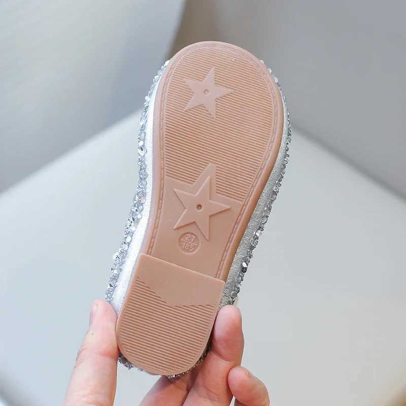 Sneakers Girls Sandals Gold Sequins Pearls Princess Shoes Dance Kids Shoes Pink Non-Slip Lightweight Silver Kids Crystal Shoes Sandals H241221