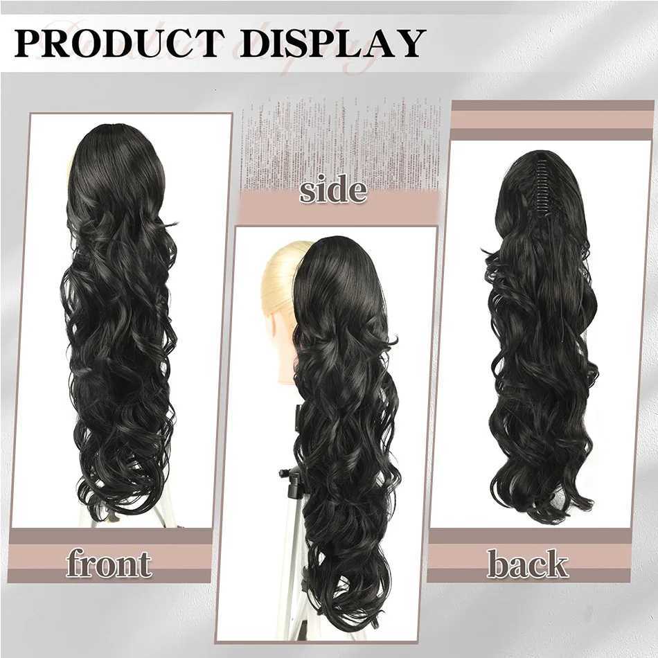 Synthetic 28inch Long Claw On Clip Ponytail Hair Curly Natural Tail False Hair For Women Horse Tail Black HairpieceXJ241221