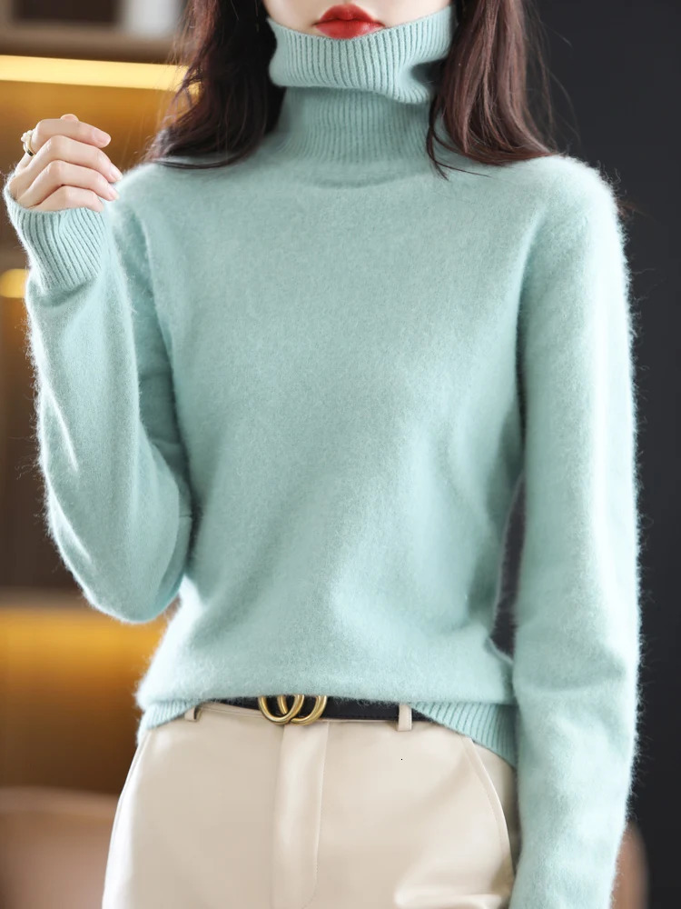 CHICUU Women Winter Turtleneck Pullover Sweater 100% Mink Cashmere Knitwear Thick Soft Warm Basic Clothing Korean Fashion Tops 241217