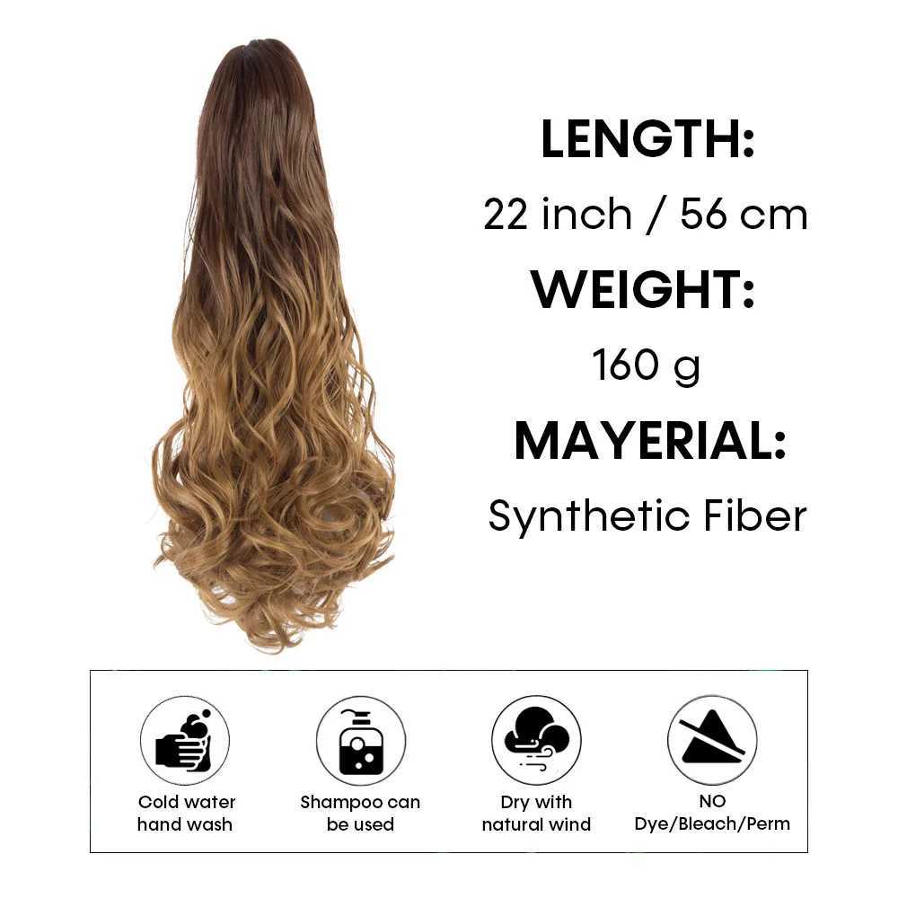 Synthetic Tail Hairpiece Pony 22 inch Ponytail Extensions Claw Clip Drawstring False Pigtail Curly Wavy Attached Hair For WomenXJ241221