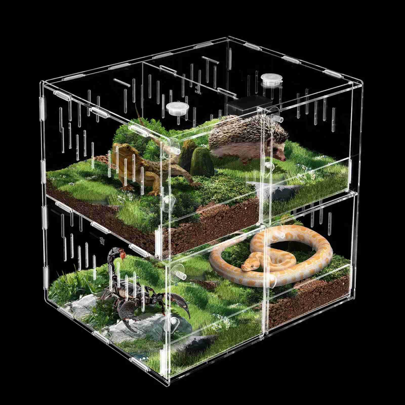 Other Pet Supplies 4-grid acrylic pet reptile cage breeding box Terrarium lizard insect climbing spider snake jar transparent L240910