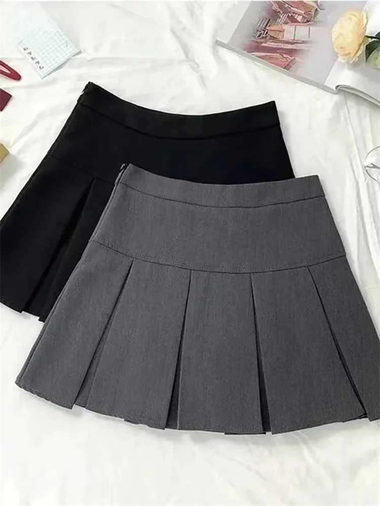 Vintage Gray Pleated Skirt Women Kaii High Waist Mini Skirts Korean Fashion School Uniform Harajuku Streetwear SpringXJ241221