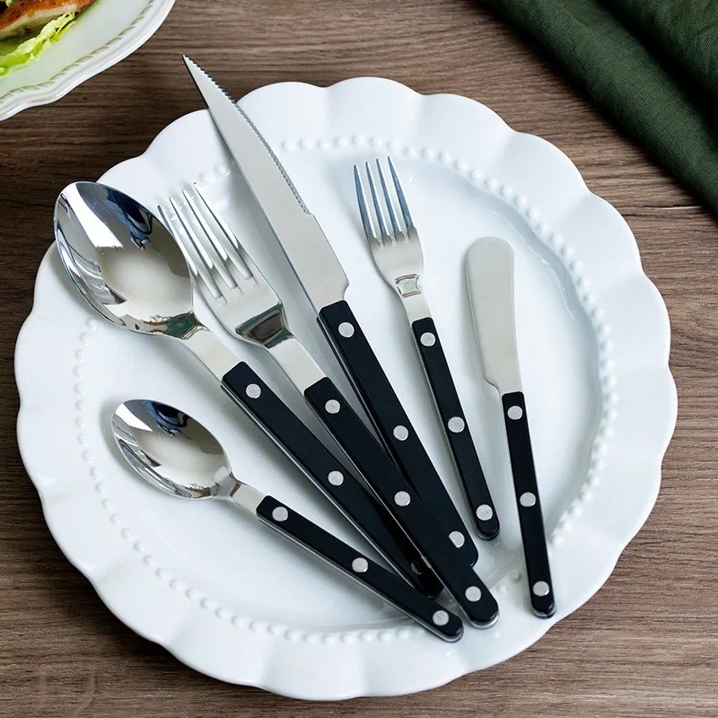 Fashion color handle 304 tableware set 18/10 stainless steel creative gift flat knife fork spoon descent boat 241220