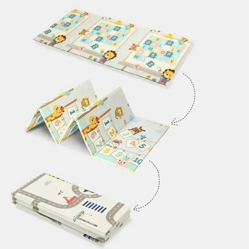 New baby folding crawling mat Childrens cartoon waterproof crawling game carpet Double sided childrens carpet Soft foam mat W241221