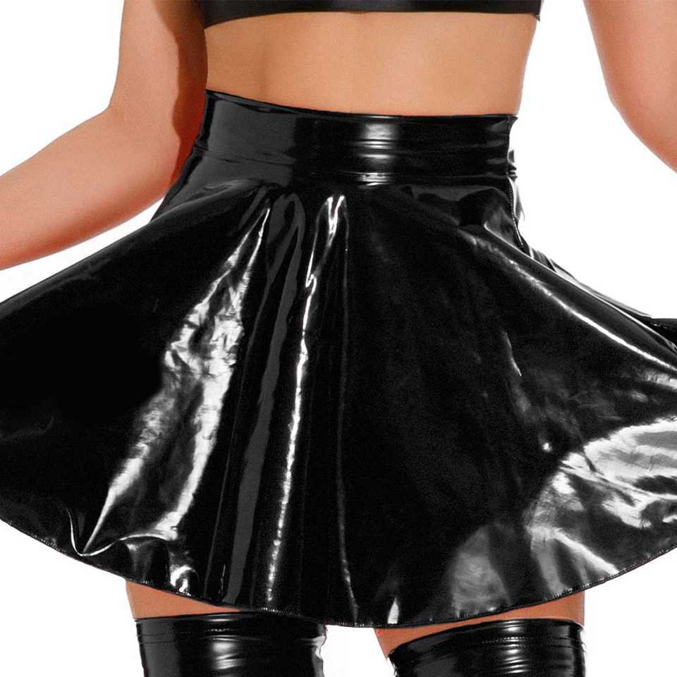 Womens Sexy Wet Look PVC Lacquer Leather Pleated High Waisted Skirt Short Dance Party Clubwear Lingerie Nightclub Fe SkirtsXJ241221