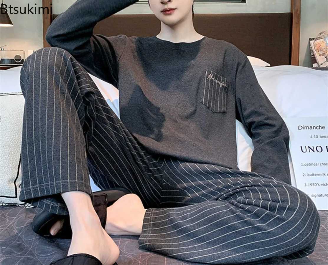 New Mens Cotton Pajama Set Round Neck Patched Work Clothes Zipper+Pants Pajama 2PCS Set Spring and Autumn Casual Mens Wear 4XL W241221