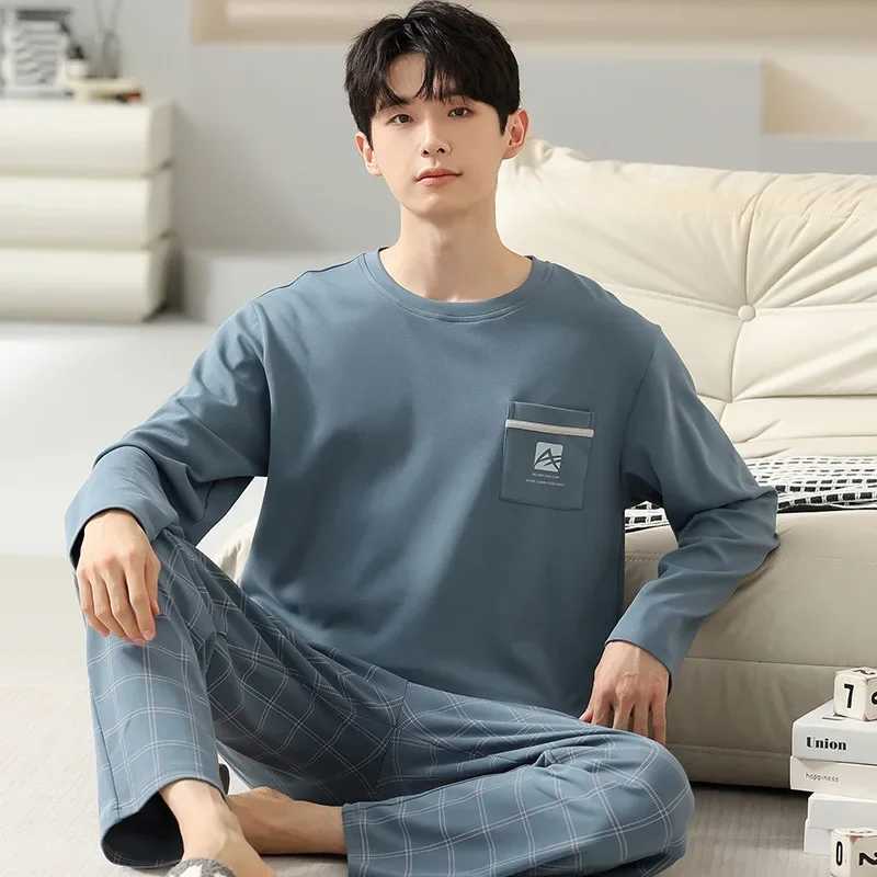 High quality pure cotton sleepwear set for mens autumn and winter sleepwear Korean version sleepwear mens cartoon loose casual wear W241221