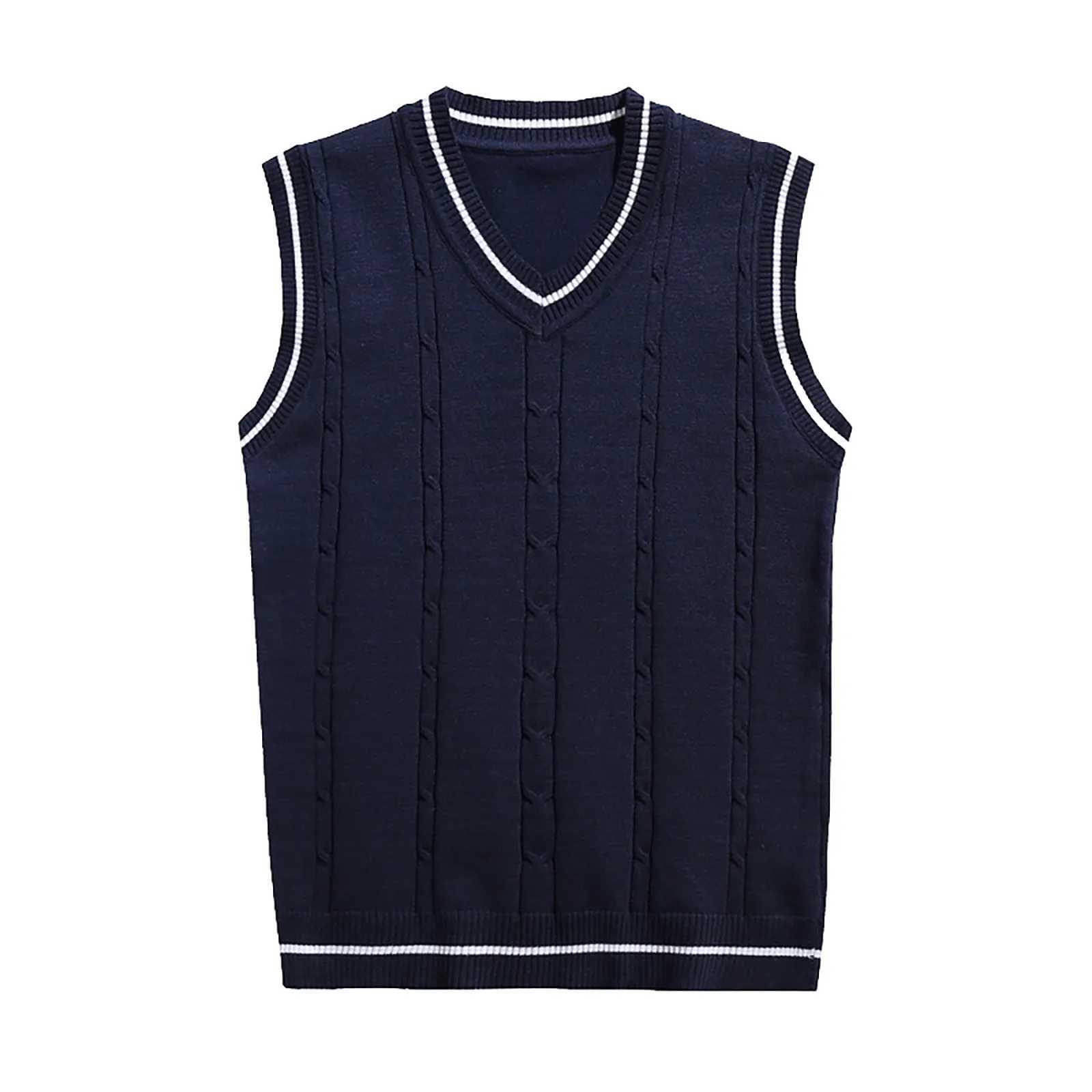 Men Knitted Vest Sweaters Striped White Blue Sleeveless Clothes V Neck Vest Red Waistcoat Jumpers Cotton Knit Sweatshirt WinterXJ241221