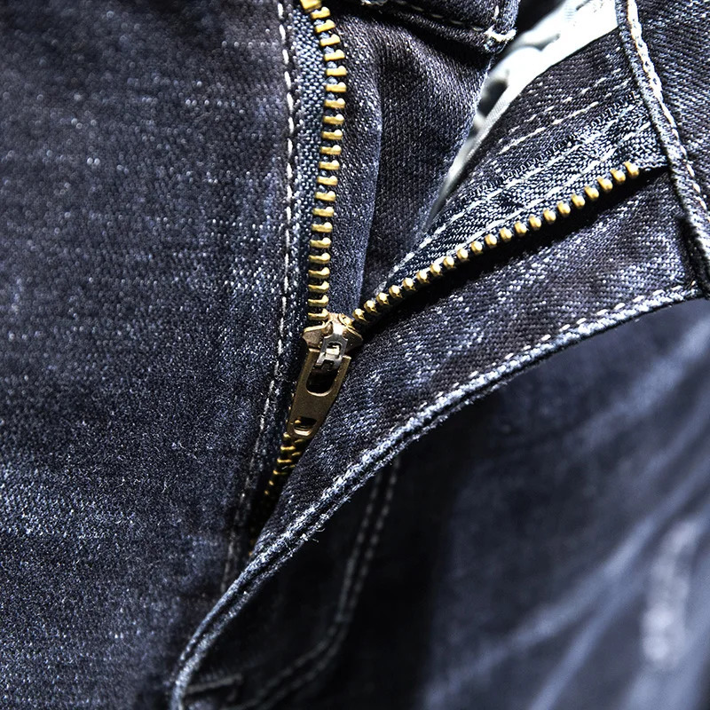 Ripped Jeans Men Slimfit Denim Pants Cotton Korean Style Fashion Elasticity Versatile Blue Black Mens Clothing 241218
