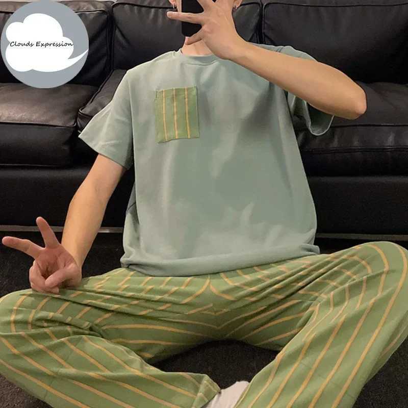 Summer Knitted Plain Cool Mens Pajamas Casual Pjs Lounge Set Mens Pajamas 3XL Pajamas Fashion W241221