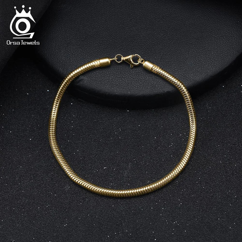 ORSA JEWELS Solid 925 Sterling Silver 3mm Italian Snake Chain Bracelet for Women Men Teen Girls 16.5-20cm Charm Bracelet SB100 241220