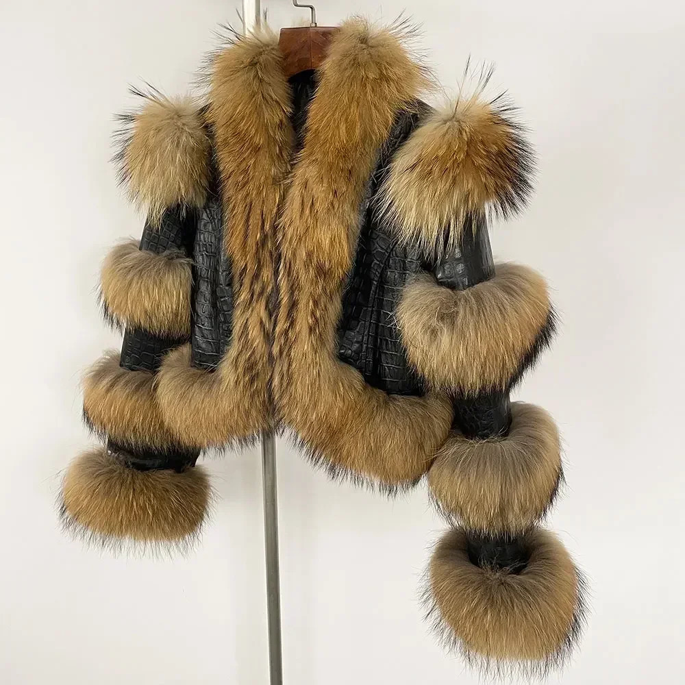 Real Fur Coat Winter Jacket Women Genuine Leather Natural Raccoon Fox Duck Down Outerwear Thick Warm Streetwear 241216