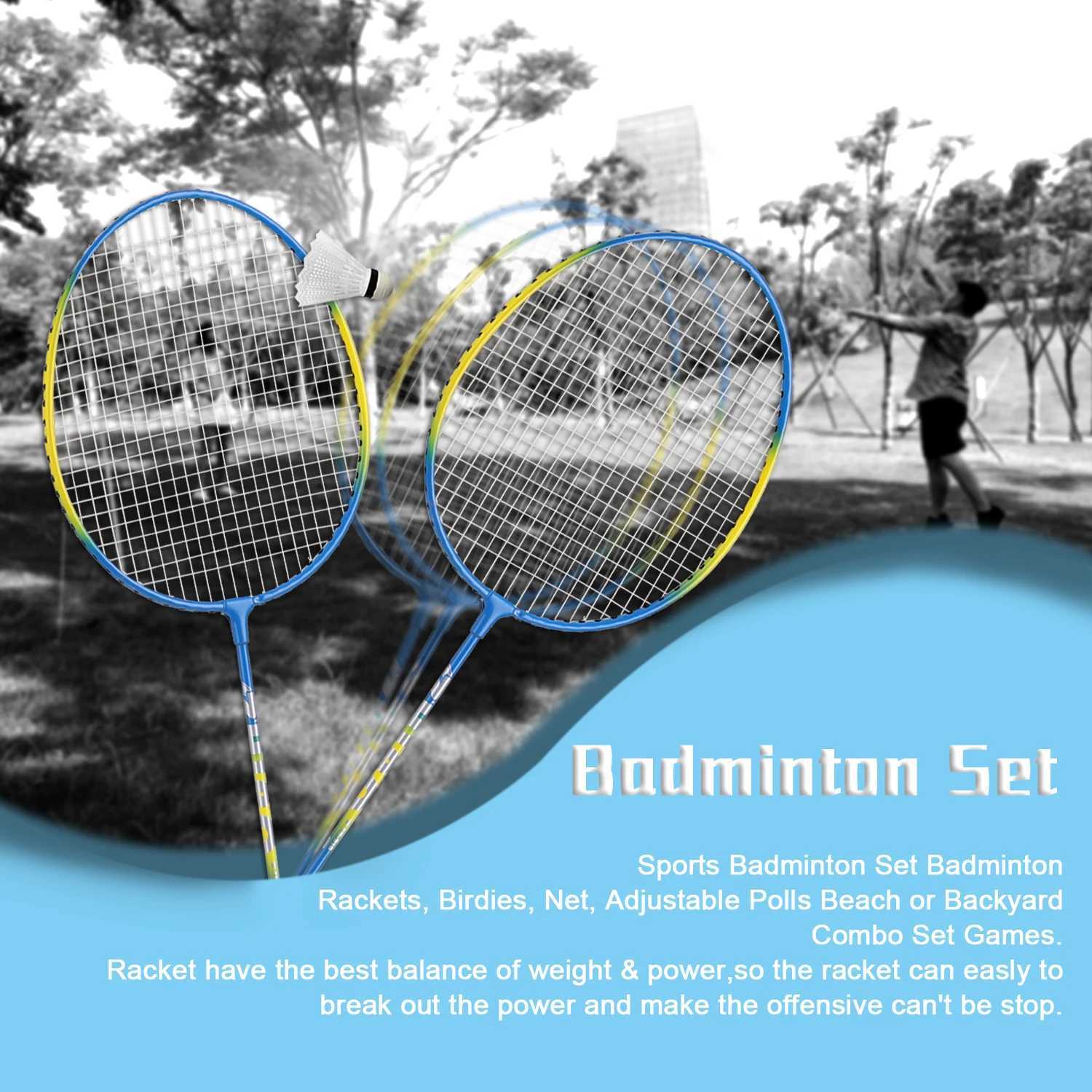 Sports Badminton Set Badminton Paddle Bird Net Adjustable Voting Beach or Backyard Combination Set GameW241221