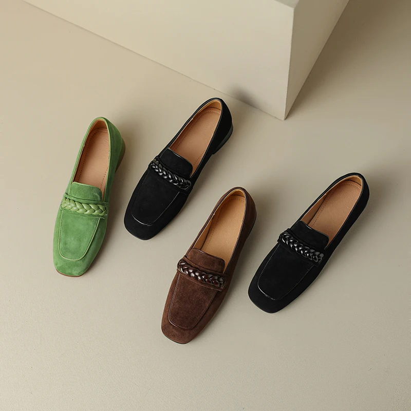 AIYUQI Style Square Toe Thick Heel Mid-mouth Single Shoes Women's Flat Shoes Low Heel Loafers