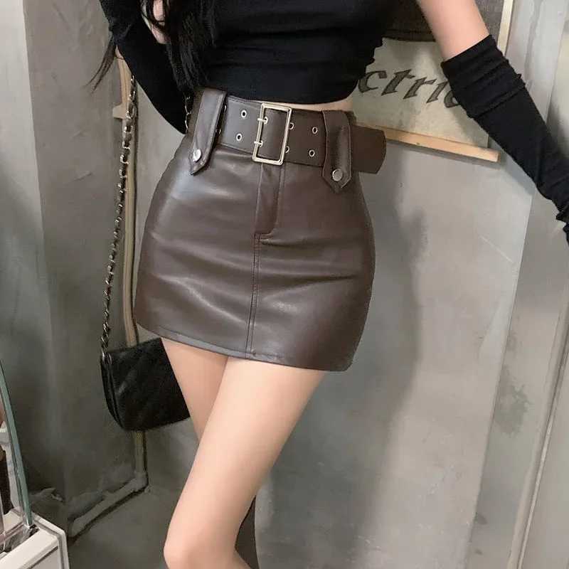 Girl Small Skirts Womens High Waist Skirt Pu Leather Skirts A-line Skirt Short Skirt Ropa jer Mini Skirts Clothes for WomenXJ241221