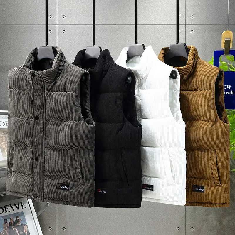 2024 New in Padded Vest Men Zipper Winter Thick Warm Corduroy Sleeveless Jacket Male Autumn Casual Waistcoat Golf Work Wear CoatXJ241221