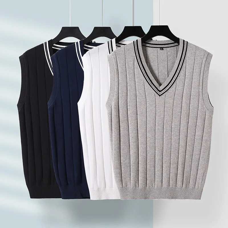 Winter Men Knit Vest Casual Knitted Sweater Cotton Waistcoat vNeck Knitwear Mens Slim Fit Striped Sweater Vest Man ClothingXJ250904