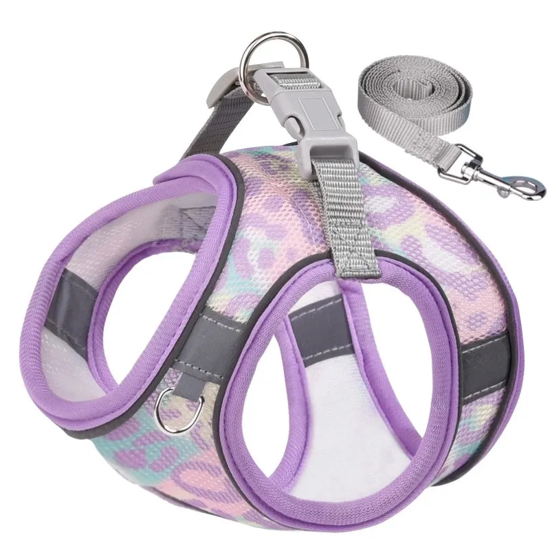 Multicolor Reflective Dog Harness Leash Set Breathable Pet Vest for Small to Medium Dogs and Cats