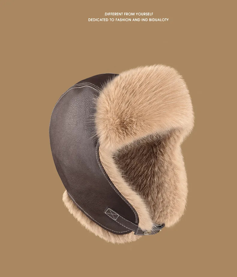 Autumn and winter mens and womens warm thick Lei Feng hat PU leather northeast cold proof ear protection hat outdoor 241220