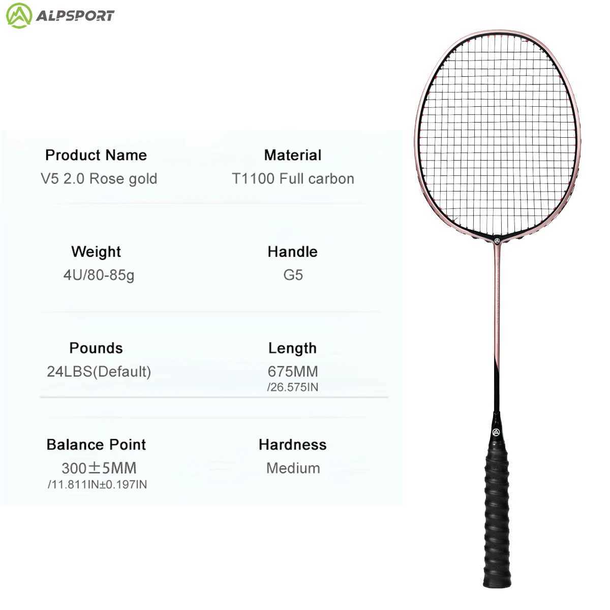ALPv5 2.0 4U Ultra Light Attack Badminton Rack New Fish Mouth Cone Rack Rose Gold Solid Color Does Not Lower YonexW241221