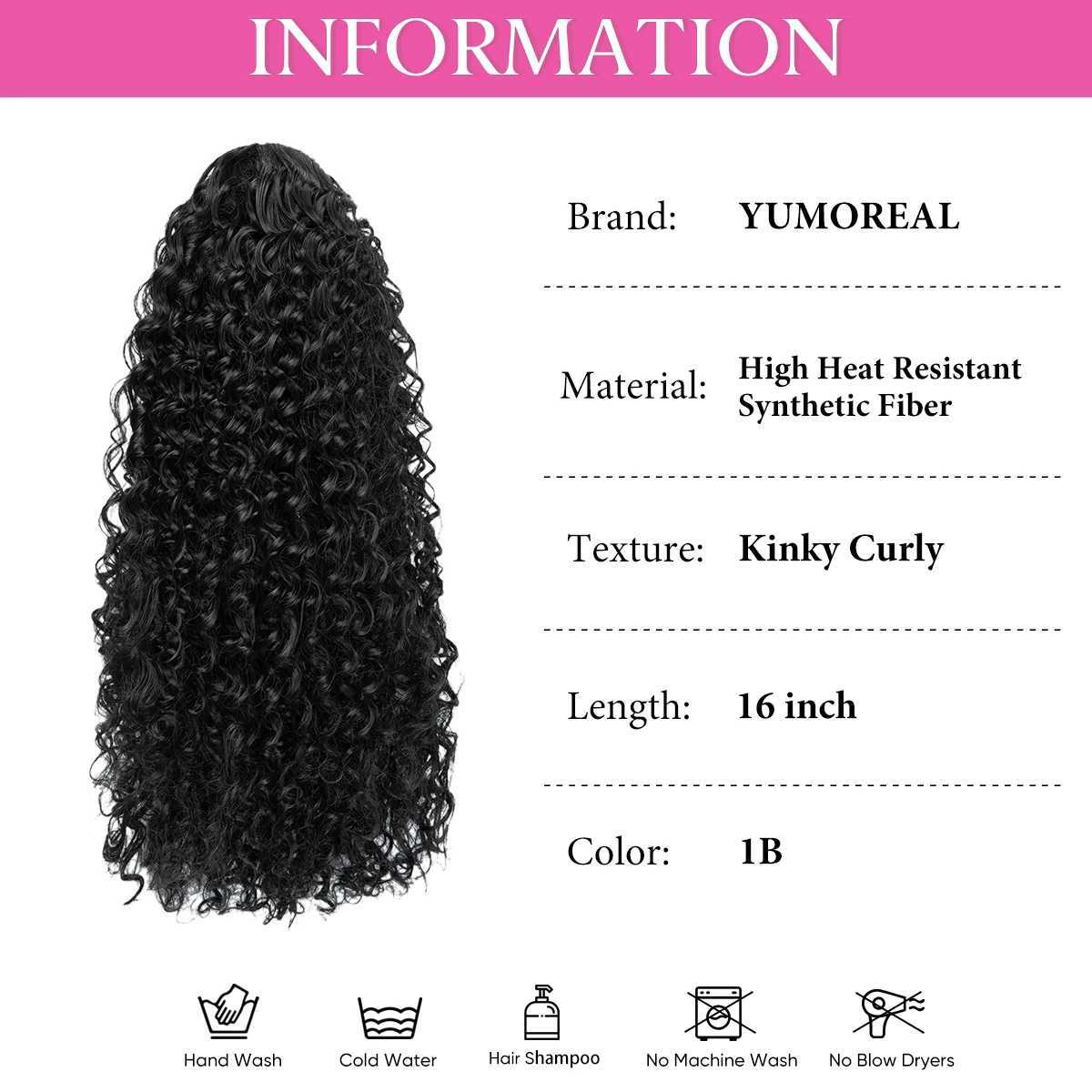 Synthetic Afro Kinky Curly Drawstring Ponytail 16 Inch Clip In Natural Hairpiece Pony Tail For WomenXJ241221