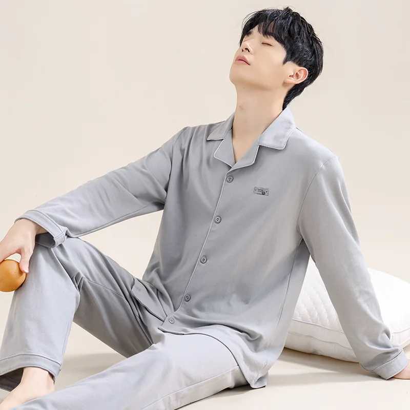 High quality 100% pure cotton mens sleepwear set for autumn and winter comfortable and warm soft spandex mens spring long sved sleepwear W241221
