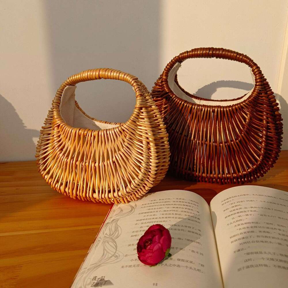 2023 New Vine Handheld Grass Vegetable Basket Woven Japanese Women's Bag