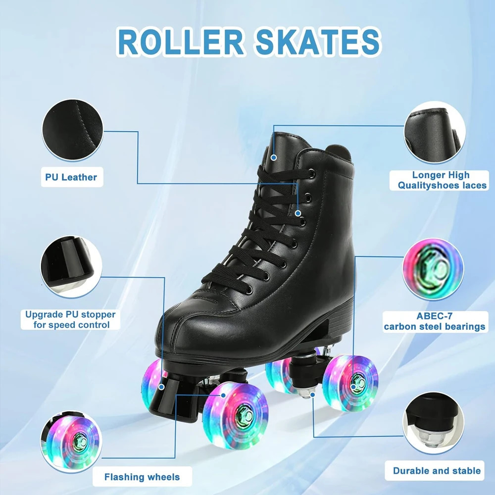 PU Leather Roller Skates Skating Shoes Sliding Inline Quad Skates Sneakers Training Europe Size 4 Wheels Flash Roller Skate 241220