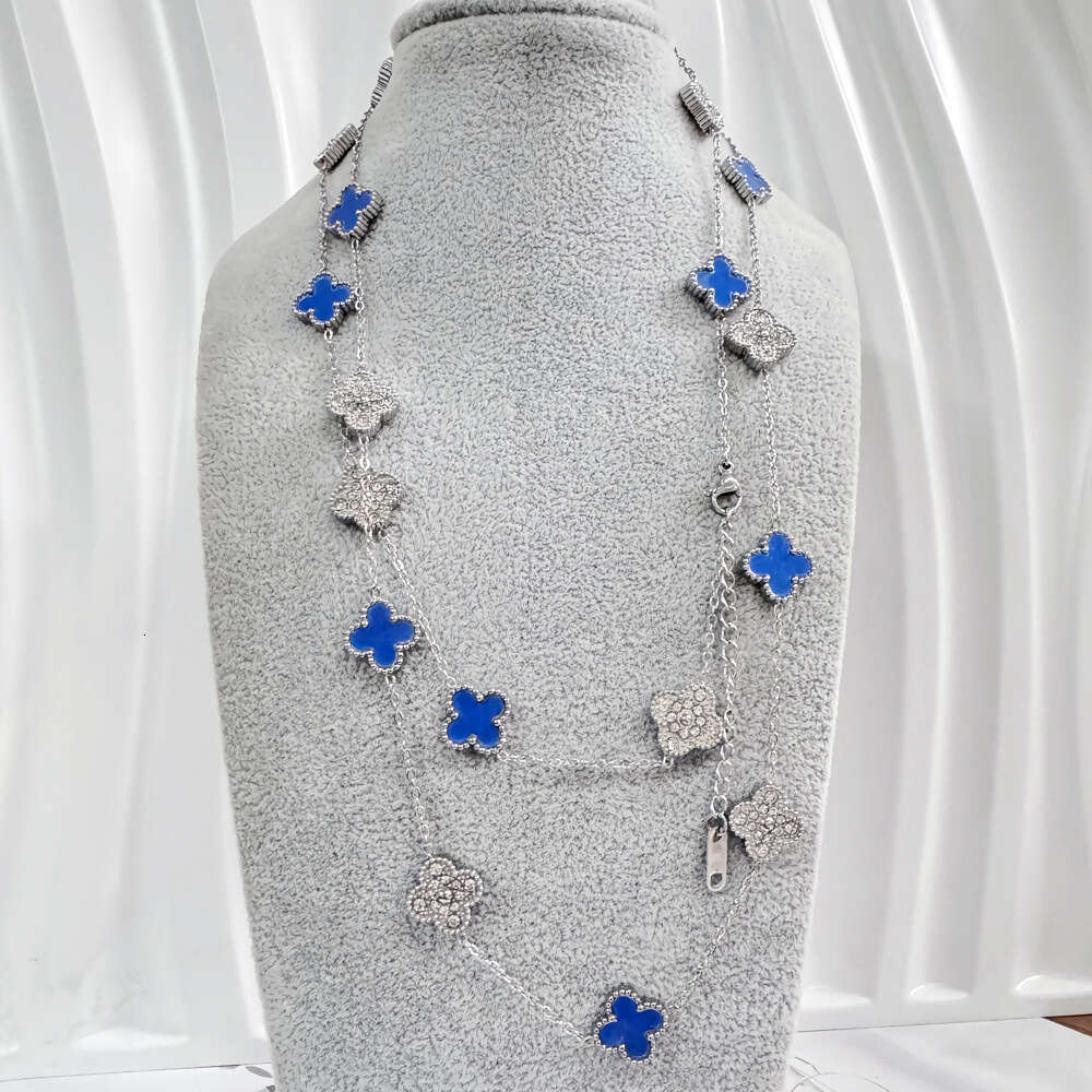 90CM 20 wer double-sided dia shell lucky clover necklace titanium steel sweater chain