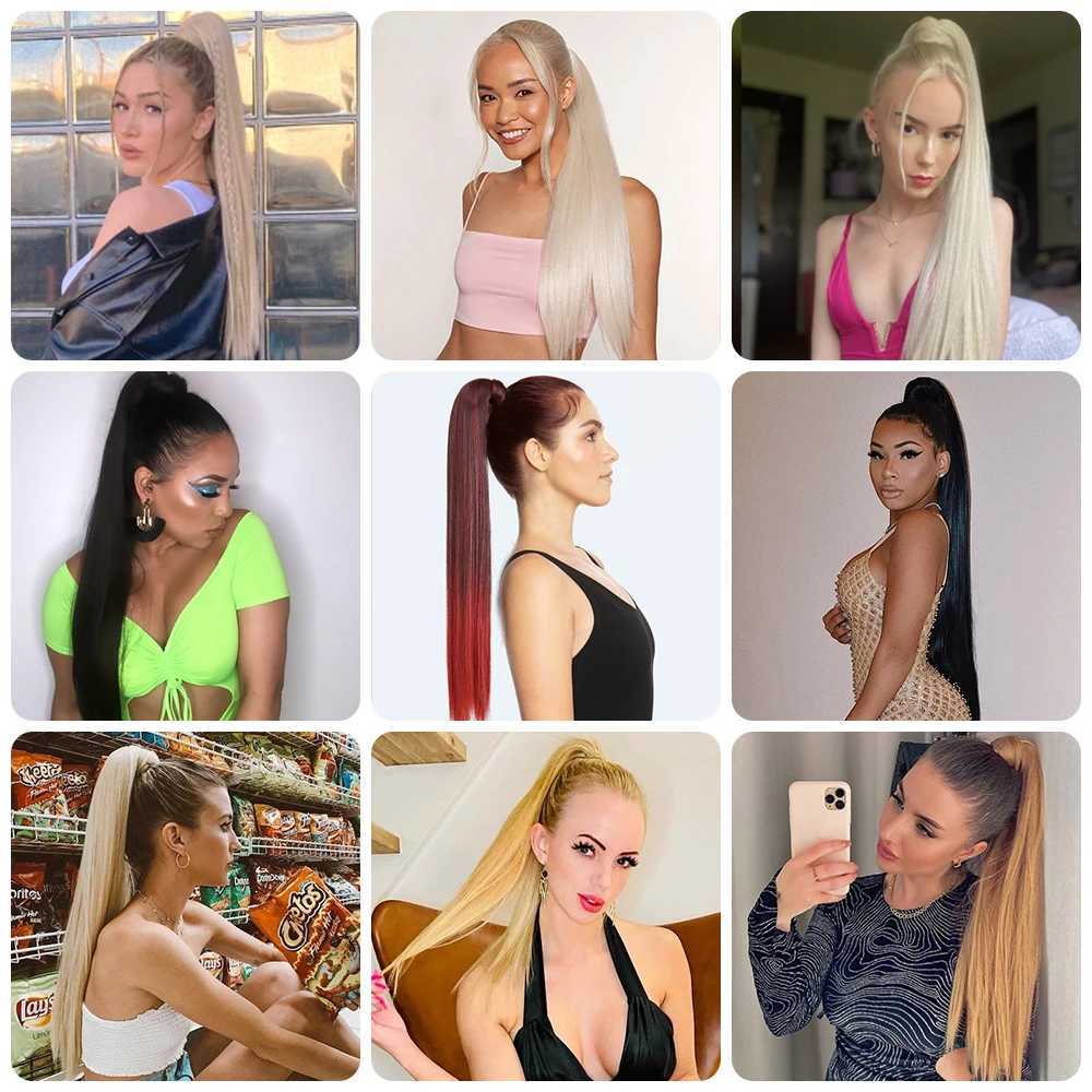 AZQUEEN Straight Synthetic Hairpiece With Ponytail 85cm Super Long Wrap Around Clip In Hair Extensions Pony Tail For Daily WearXJ241221